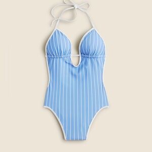 J.Crew Pale Cerulean Striped Halter One-Piece Swimsuit (Size 10)